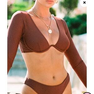 DEEP BROWN UNDERWIRED LONG SLEEVE BIKINI TOP & BOTTOM SET PLT